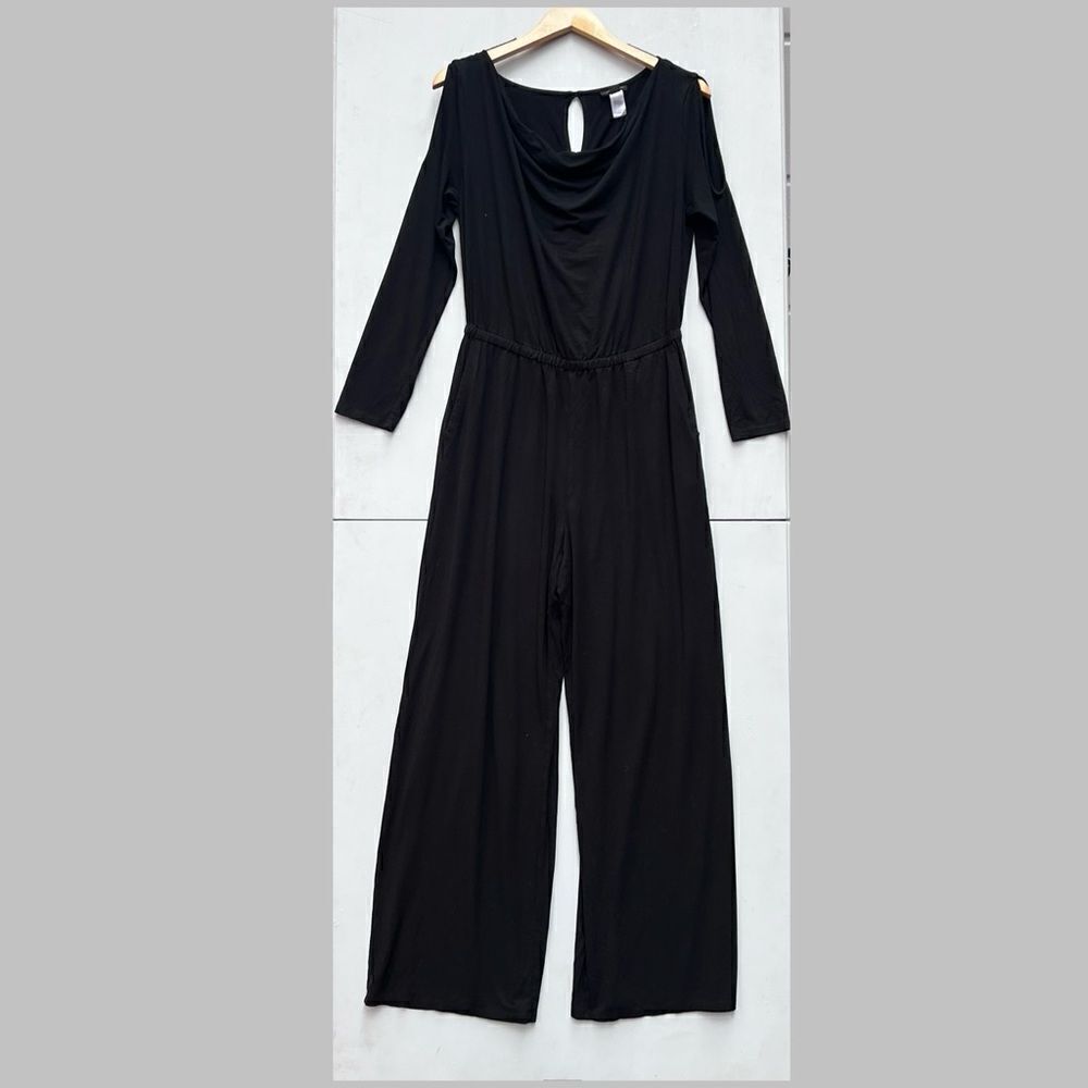 J. Jill Wearever Jumpsuit Womens Small Cold Shoulder Stretch Pockets Black
